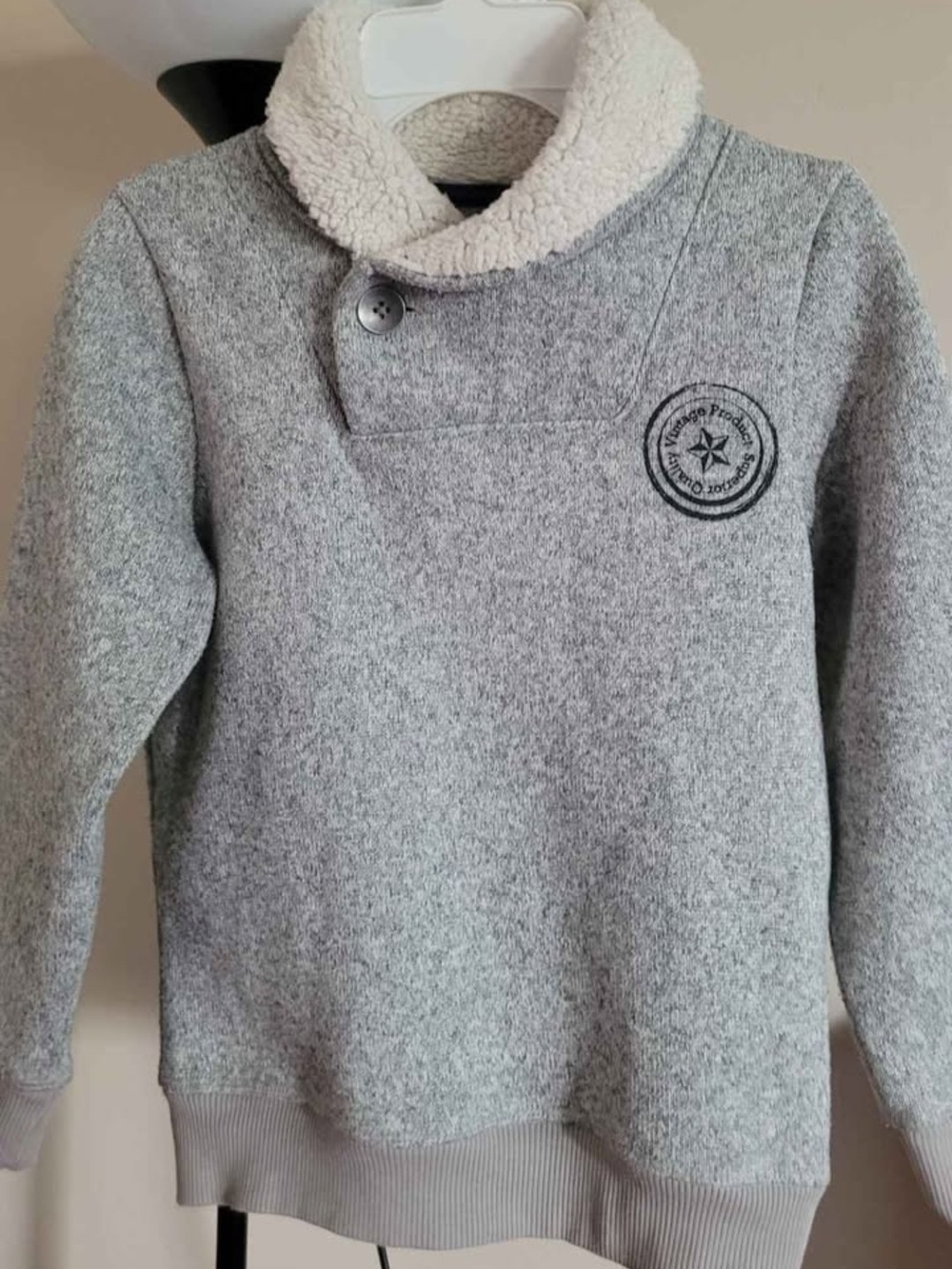 Boy's Gray Sherpa Collar Pullover Sweater.Size 6-7 Years.